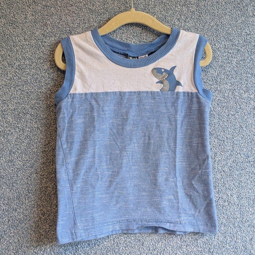 Mick Mack Boys Size 3T Blue White Cotton Striped Shark Summer Tank Top